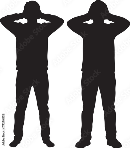 Two men covering ears silhouette