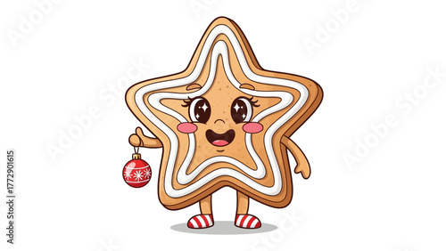 Animated Star Ornament: An animated, cartoon star with a joyful expression, holding a festive Christmas ornament, ready to spread holiday cheer and adding a playful touch.