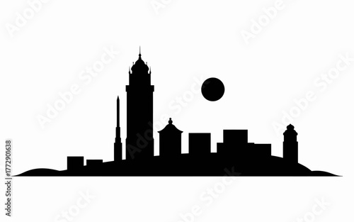 london skyline with flag