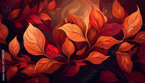 Wallpaper Mural Autumnal Fire Leaves in Warm Tones Torontodigital.ca