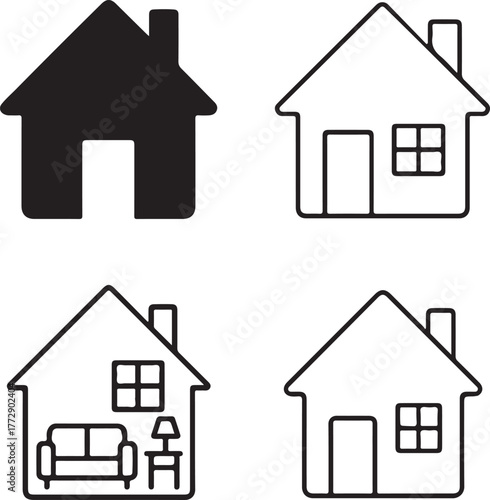 Isolated home icon set, house building interior living space elements, editable home vector art, residential and architectural icons for home and interior buyers