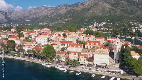 Panoramic view of town of Cavtat, south Dalmatia, Croatia, popular tourist destination