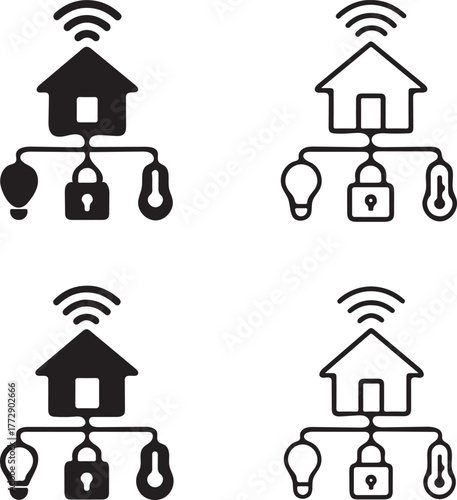 Isolated smart home icon set, connected IoT automation devices technology, editable smart home vector art, modern living and automation icons for home buyers