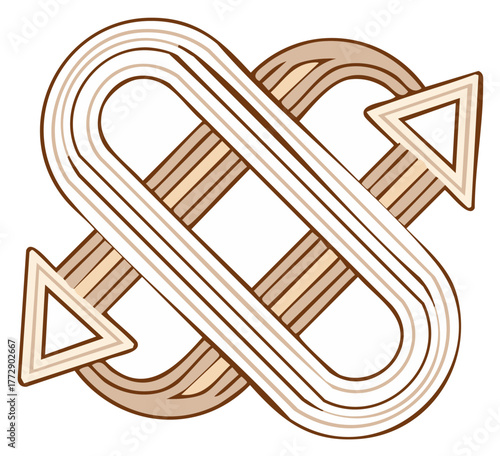 Abstract Arrows Intertwined in a Circular Flowing Pattern with Retro Style, Directional Concept