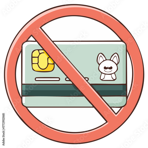 Credit Card with Animal Cartoon and No Sign Icon Representing Restricted Usage