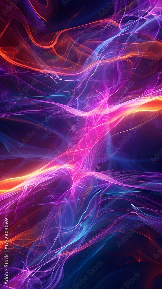 Obraz premium Dynamic colorful light ribbons twisting across dark space in modern digital art