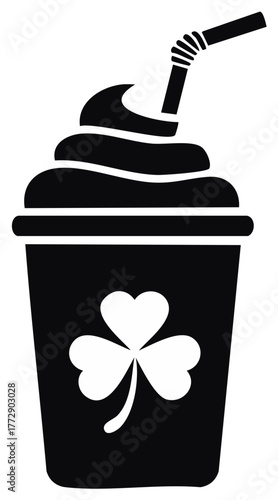 St Patricks Day Shamrock Drink with Whipped Cream and Straw