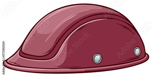 Burgundy protective headgear - safety helmet with ventilation and visor, design illustration for construction or outdoor activities
