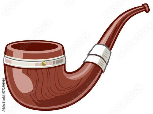Illustration of a curved brown pipe with white and gold details