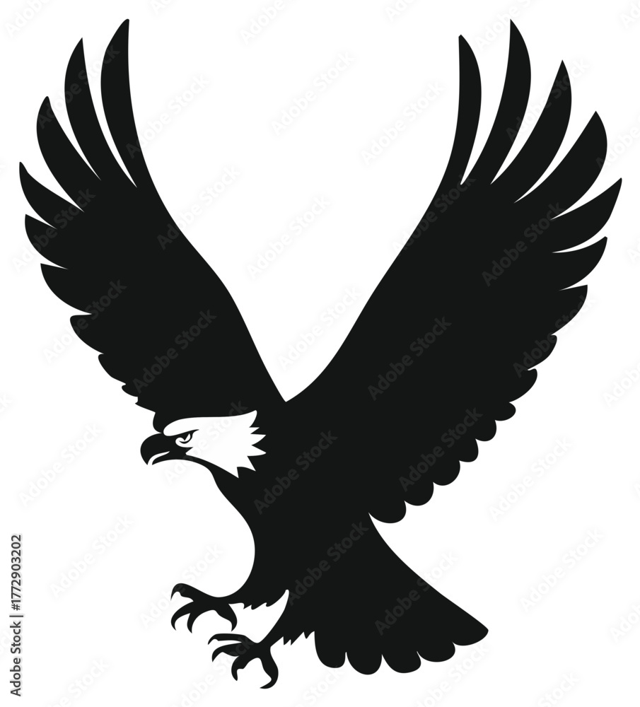 Fototapeta premium Powerful Eagle in Flight Silhouette with Open Wings and Sharp Talons ready to strike