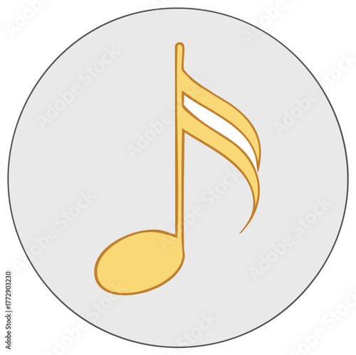 A single golden eighth note symbol with two flags is depicted within a light gray circle on a muted gray background.