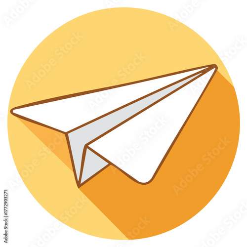 Paper airplane icon with long shadow flat design illustration