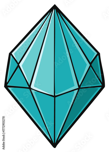 Teal Gemstone Design: Faceted Diamond Illustration with Geometric Cut