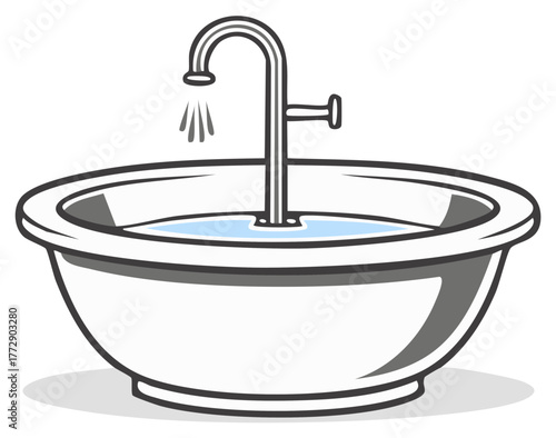 Round White Sink Basin Faucet Flowing Refreshing Water Vector Illustration Interior Graphic