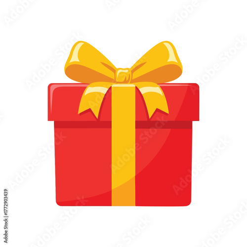 Red gift box with yellow ribbon and bow