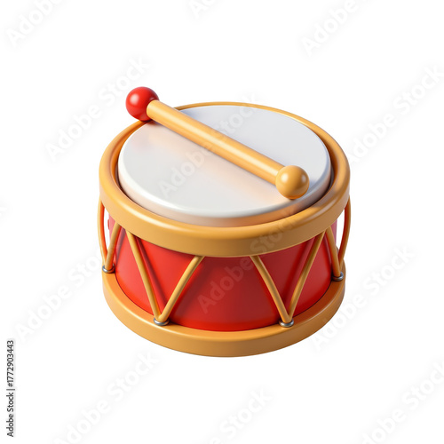 music box, wind up drum, red and gold 3D Icon – Glossy Minimal Emoji Style, Isolated PNG object