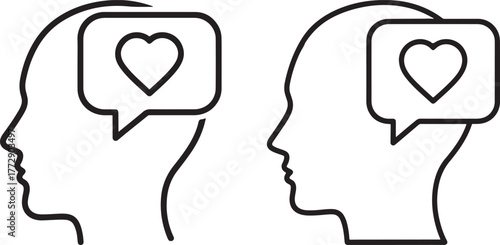 Two heads thinking about love silhouette