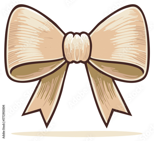 Elegant Beige Ribbon Bow with Brown Outline Decoration Element for Gift or Craft Designs