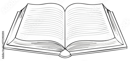 Vector graphic of an opened book showing its pages with horizontal lines ready for text and education