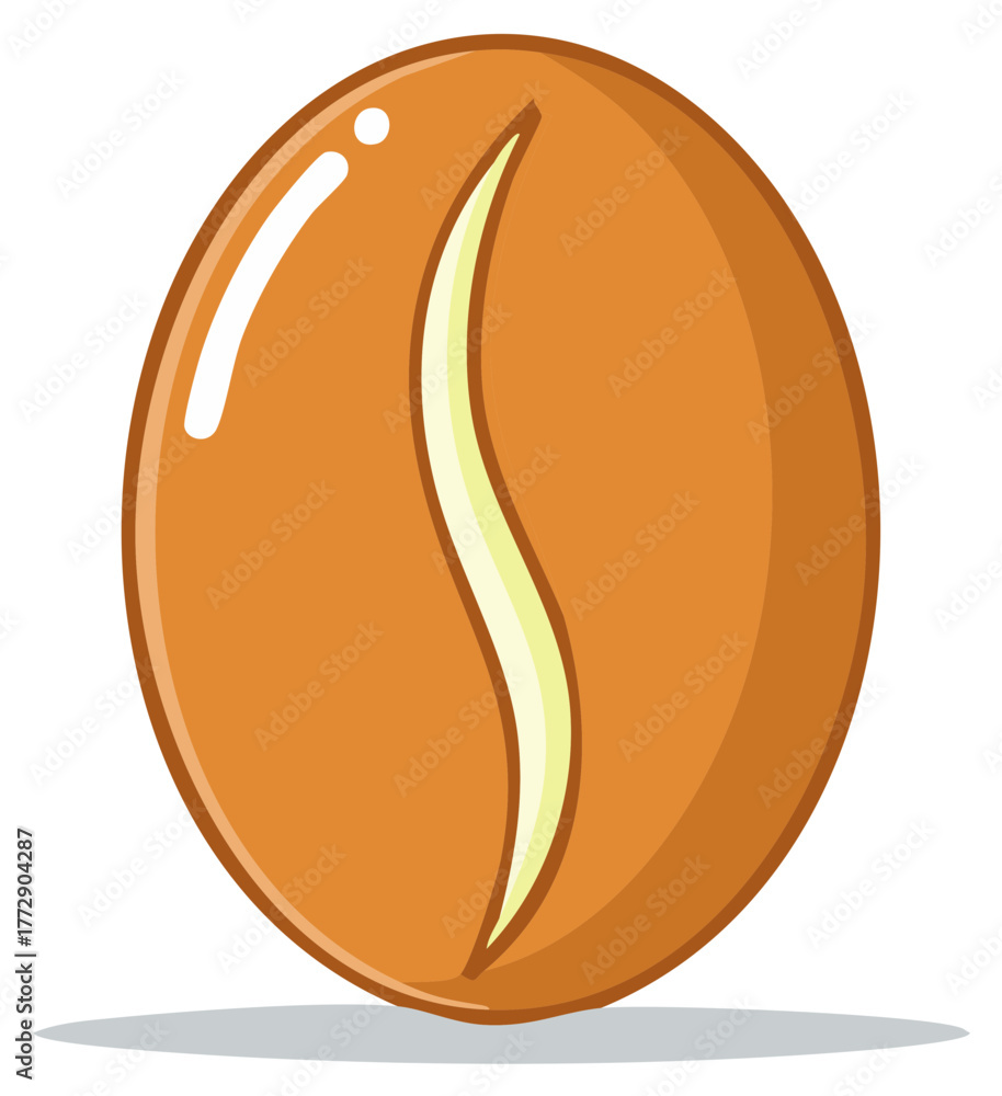 Fototapeta premium Roasted coffee bean illustration, isolated on white, with reflection.
