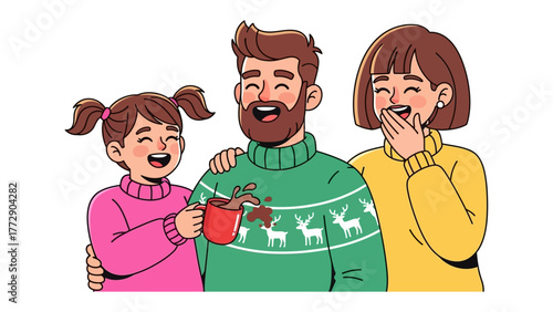 Oopsie! Moment with Family: An illustration showing family moments with spilled coffee from a mug, sharing a moment of laughter and creating a core memory. 