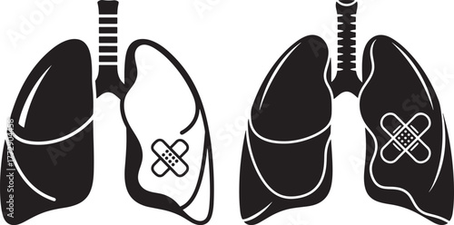 Human lungs silhouette with bandages