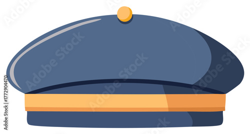 Blue and Gold Captain's Hat, Vector Illustration of a Nautical Accessory