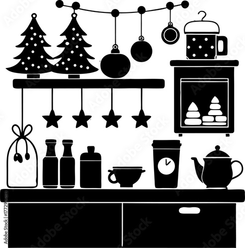 Christmas kitchen vector silhouette 