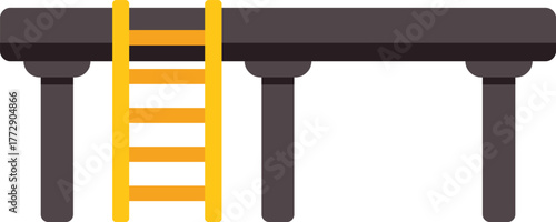 Pipeline is crossing on concrete supports with a yellow ladder providing access for maintenance