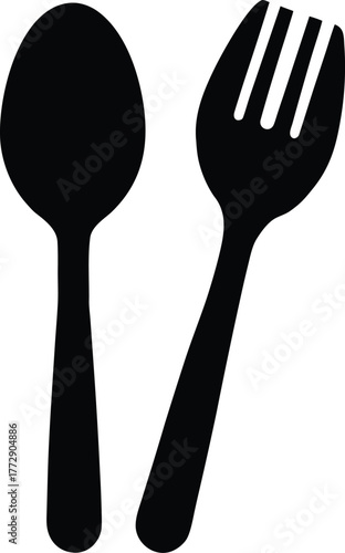 Simplified Silhouette Utensil Set (Fork and Spoon) for Culinary and Dining Themes: Illustration Promoting Sustainable Kitchen Practices