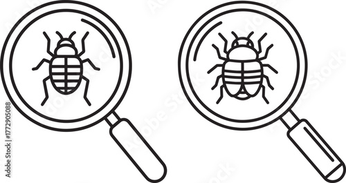 Magnifying glass inspecting insect silhouette