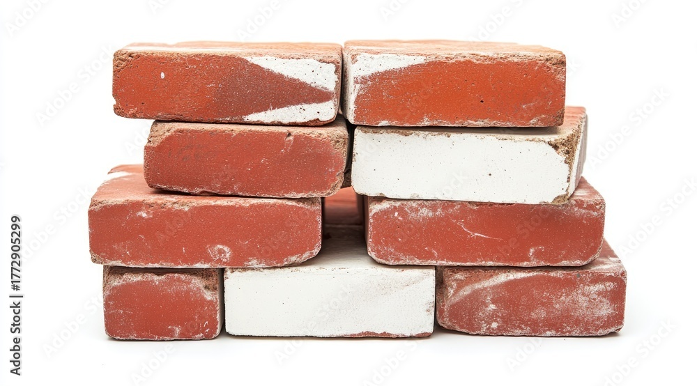 Obraz premium Stack of red bricks, slightly off-white markings