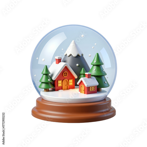 snow globe, tiny winter scene, snowy village print 3D Icon – Glossy Minimal Emoji Style, Isolated PNG object