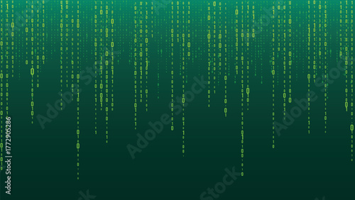 Binary numbers fall like digital rain on a blue background. Futuristic cyber stream, abstract tech pattern, software code, matrix effect and information security design. Vector illustration