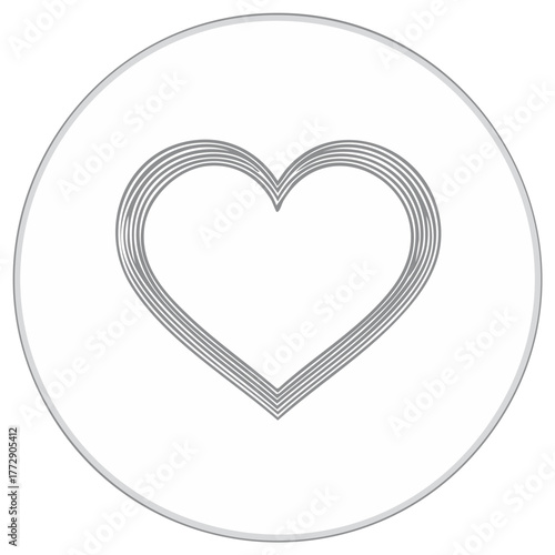 Stylized grey heart icon with multiple parallel lines inside a clean white circle graphic element design