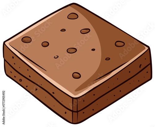 Delicious cartoon chocolate brownie dessert square illustration sweet baked treat snack food