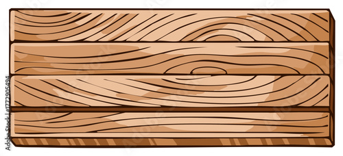 Illustration of four wooden planks with wood grain texture and brown color.