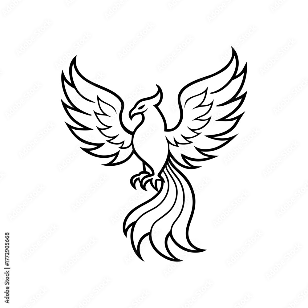 Fototapeta premium Stylized phoenix bird drawing on transparent background
