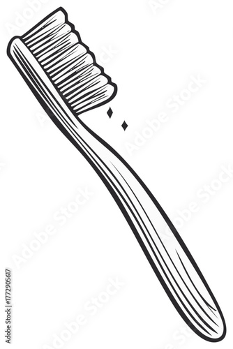 A simple toothbrush in a retro black and white line art vector style for dental care