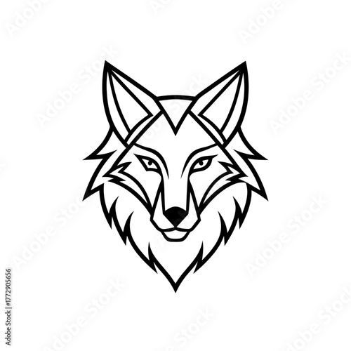 Geometric line art wolf head on transparent background