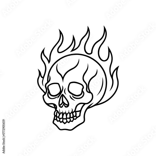Skull engulfed in black flames on transparent background