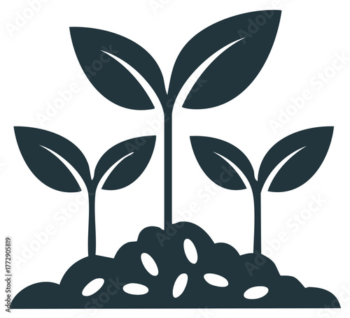 Fresh plant sprouts growing from fertile soil with seeds illustrating nature and new life