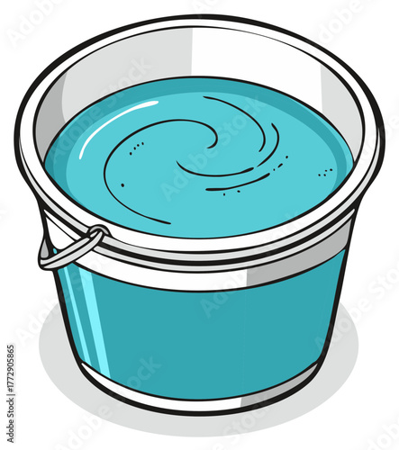 Illustration of a turquoise bucket filled with rippling clean water