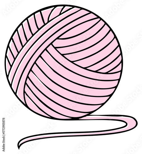 Simple cartoon illustration of a pink ball of yarn for knitting and craft hobbies