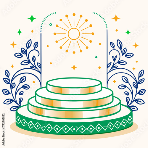 Festive Three Tiered Podium with Sunburst and Foliage