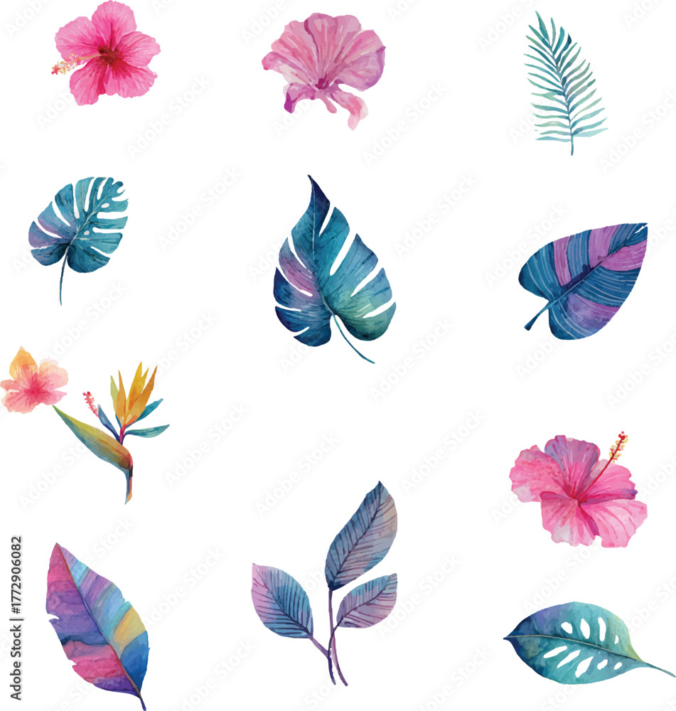 Fototapeta premium set of colorful flowers and leaves vector