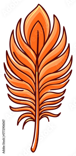 Orange feather illustration, stylized decorative art.