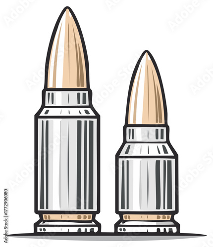Two different sized rifle cartridges with pointed projectiles and ribbed casings