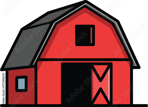 Simple silhouette of a barn with windows and door on a