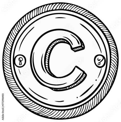 Decorative copyright concept illustration with letter C within circular design